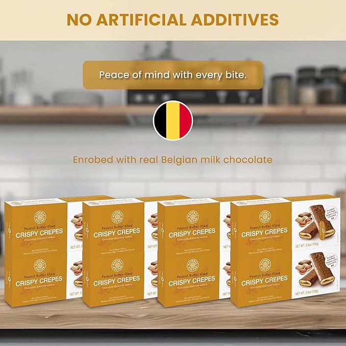 Natural Nectar Crispy Crepes Peanut Butter, Pack of 8 - Perfect with Coffee, Tea, or as a Snack | Gluten-Free, Non-GMO - 3.5 oz Each