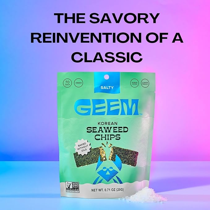 GEEM Seaweed Snacks – Korean Seaweed Chips with Rice Crisps & Sesame | Crunchy, Oil-Free Snack | Vegan, Non-GMO | Great for Kids & Adults | Variety 4-Pack