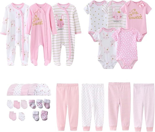 Newborn Layette Gift Set 27-Piece Baby Girl Clothes Bodysuits, Pants Essentials and Accessories 0-12Months