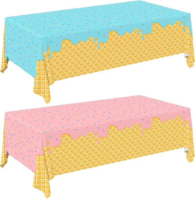 Gatherfun Ice Cream Party Supplies: 2-Pack Ice Cream Birthday Party Decorations,Disposable Plastic Tablecloth, Ideal Table Cover for Kids & Girls Birthday, Baby Shower & Themed Parties, 54 x 108 Inch