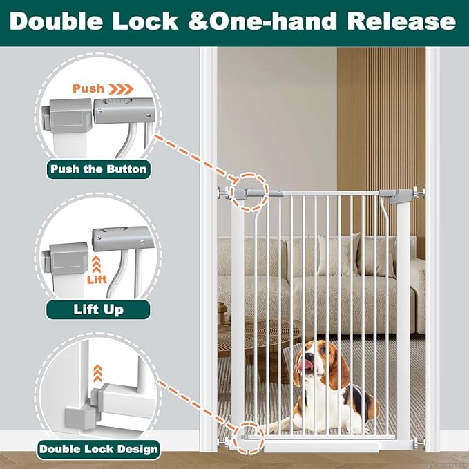 Fairy Baby 40.5" Extra Tall Baby Gates for Doorways, 54.8"-60.2" Extra Wide Dog Pet Gate for House, Metal Pressure Mounted Walk Through Baby Gate, No Drill Safety First Child Gate for Doorways, White