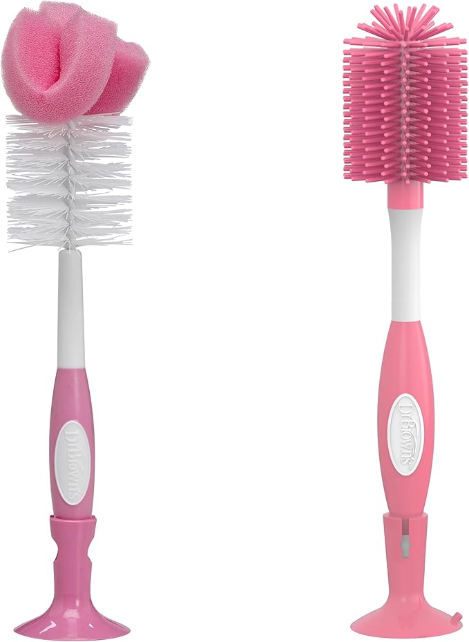 Dr. Brown's Baby Bottle and Nipple Brush Soft Touch and Sponge Brush, Pink Variety Pack, 2 Count