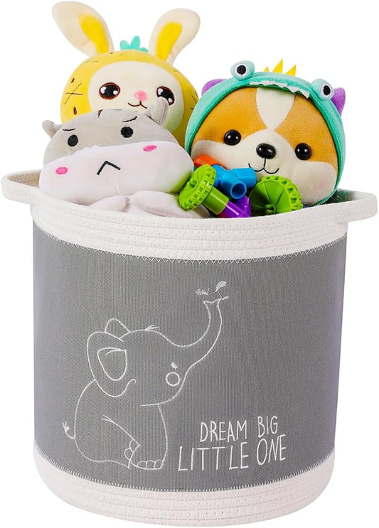 Toy Basket for Baby Laundry Hamper Blanket Baskets Cute Elephant Nursery Hampers Toy Storage Basket, Woven Cotton Rope Nursery Organization Bins For Girls Boys Kids Baby Shower Gifts Baskets