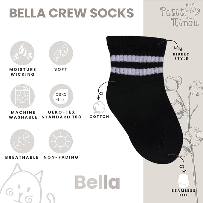 Bella Seamless-Toe Turkish Cotton Ribbed Crew Socks - Stylish and Cozy 6-Pack Baby & Toddler Socks