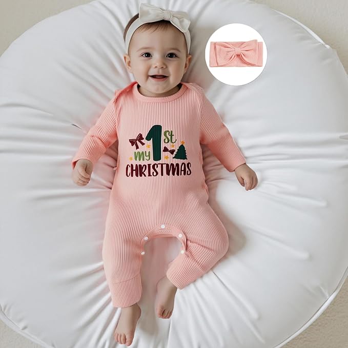Newborn Baby Girls Rompers Knit Round Neck Long Sleeve Infant Fall Jumpsuits with Headband Coming Home Outfit