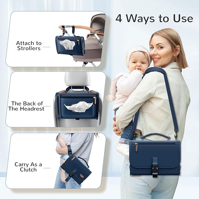 Portable Diaper Changing Pad with Shoulder Strap, Detachable Travel Changing Pad with Baby Wipes Pocket, Gifts for Baby Shower, Newborn Girls and Boys (Royal Blue)