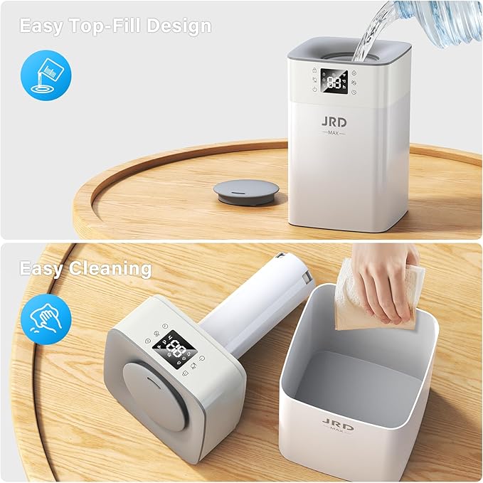 JRD 4L Humidifiers for Bedroom, Cool Mist Humidifier for Large Room, 40H Runtime, 24H Timer, 10 Mist Levels, 360° Nozzle, Night Light for Home, Office, Baby Nursery, Plants（Grey）