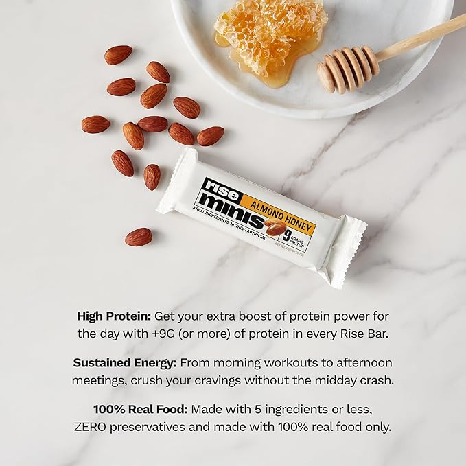 Rise Bar Rise Minis, Mini Protein Bars, Almond Honey, 24 Snack-Size Protein Bars, 1.05 oz (30 g) Each