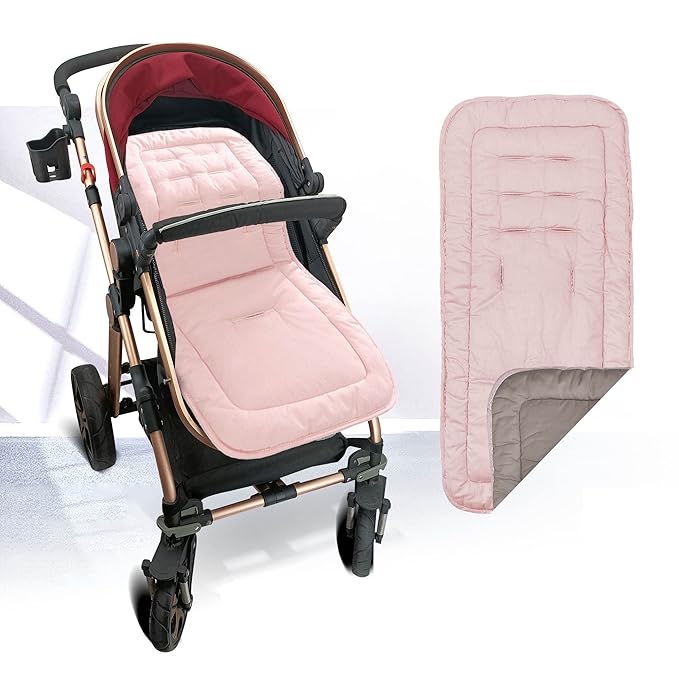 Baby Stroller Cushion, Infant Car Seat Insert-Universal Breathable and Soft Newborn Stroller Mat-100% Cotton Cover Toddler Seat Pad Liner for Stroller, 34x78cm,1 Pack（Grey+Pink）