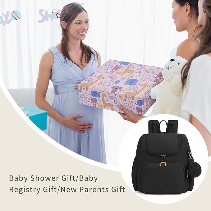 CEI-CEI Neoprene Diaper Bag Backpack Stylish Baby Maternity Bags Travel Tote for Mom with Insulated Pockets, Changing Pad, Stowable Shoulder Strap