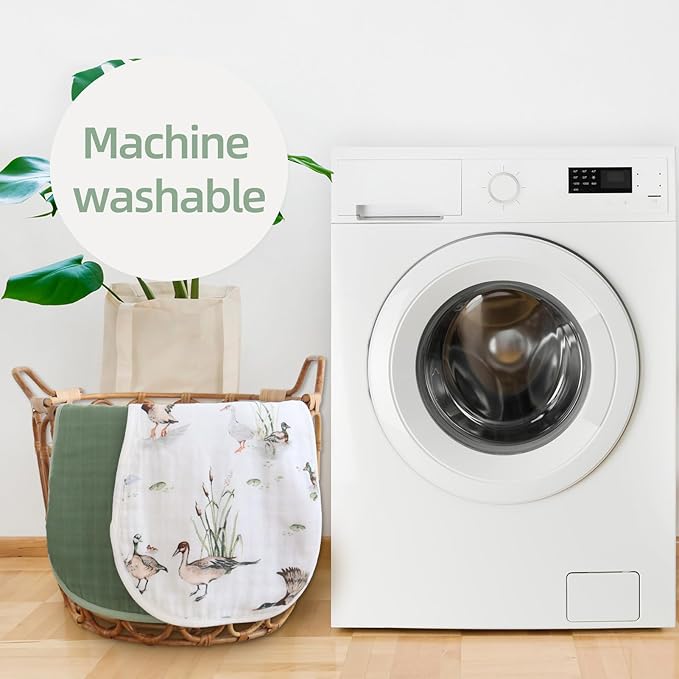 LifeTree Muslin Baby Burp Cloths - 2 Pack 70% Viscose from Bamboo and 30% Cotton Large 22'' by 10'' Absorbent Milk Spit Up Rags - Burping Cloths for Newborn, Girls Boys, MallardDuck & Olive