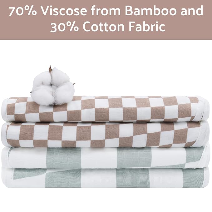 LifeTree Muslin Baby Burp Cloths Sets for Unisex - 2 Pack Large 70% Viscose from Bamboo and 30% Cotton Burping Cloths for Newborn, Baby Girls and Boys (Checkered)