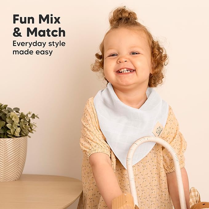 8-Pack Muslin Baby Bibs for Boys, Girls - Muslin Bandana Drool Bibs for Baby Girl & Boy, Drooling Newborn, Teething Toddler, Infant 0-36 Months, 100% Cotton Extra Absorbent & Soft (Nimbus)