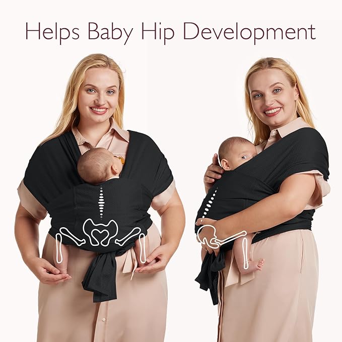 Momcozy Adjustable Buckle Baby Wrap Carrier Cooling Air-Mesh, Easy to Wear Baby Carrier Sling, Baby Carriers Newborn to Toddler 8-35lbs, Suit for Waist 30-47inch, Regular Black