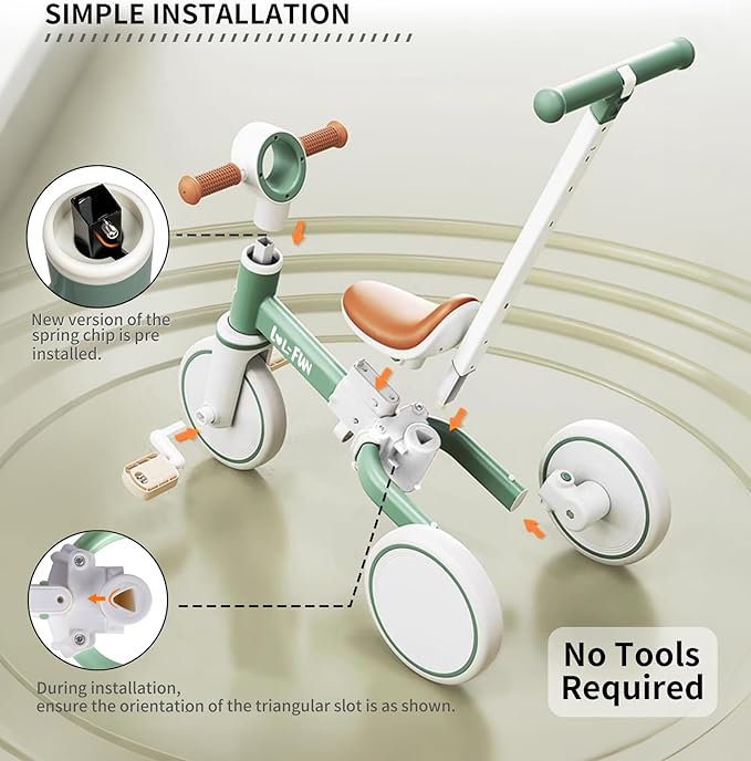 LOL-FUN 5 in 1 Toddler Tricycles for 1-3 Year Olds Boys Girls Toy, Baby Balance Bike 1 Year Old Kids Gift with Parent Steering Push Handle