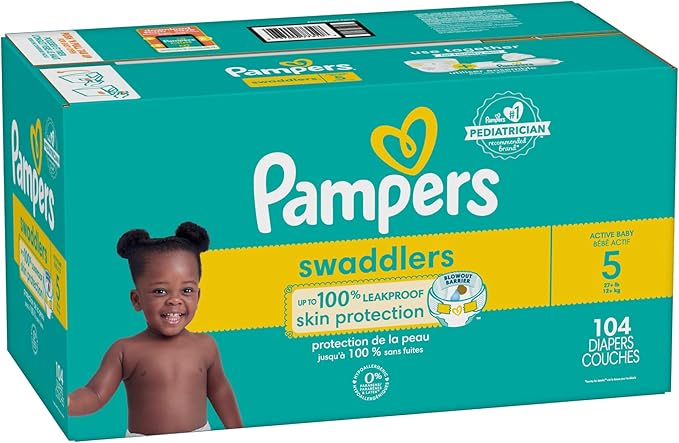 Pampers Baby Diapers - Swaddlers - Size 5, 104 Count, Ultra Absorbent Disposable Infant Diaper