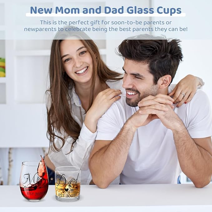 New Parents Gifts for Couples,Gender Reveal Gifts with New Mom and Dad Gifts Glass Cups Est 2025,Pregnancy Gifts for New Parents Gifts Basket,First Time Mom Gifts,Baby Shower Gifts