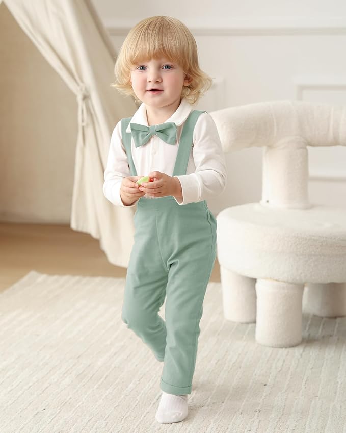 Newborn Baby Boy Clothes Gentleman Wedding Suit Infant Outfits Formal Dress Shirt+Bowtie+Suspender Pants