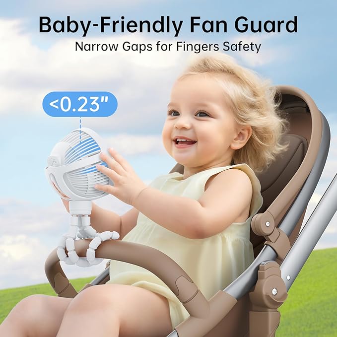 GUSGU Stroller Fan Clip on for Baby, Flexible Tripod & Rechargeable Battery, Small Personal Fan, Mini Portable Fan for Travel, Handheld, Car (White)
