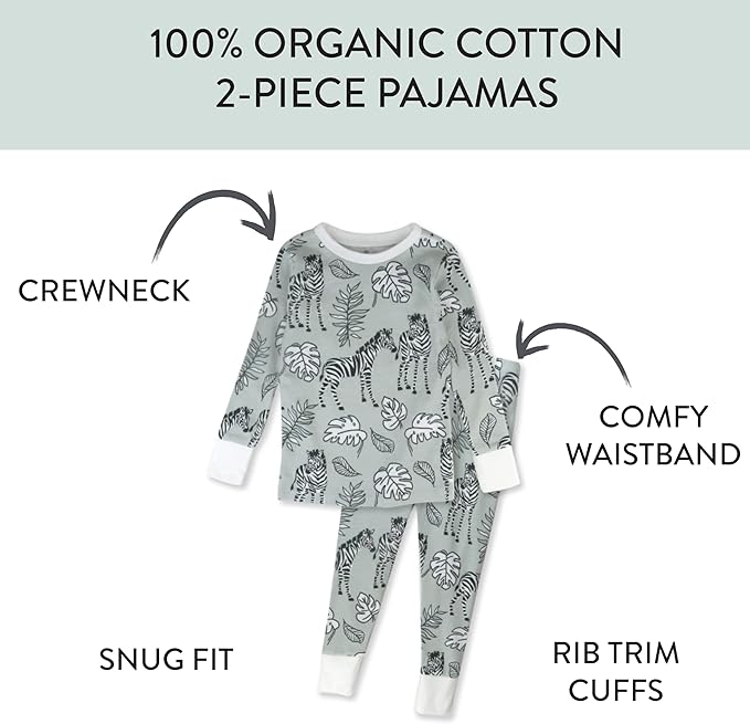 HonestBaby baby-girls 2-piece Pajamas Sleepwear Pjs 100% Organic Cotton for Baby, Toddler, Kids, Girl