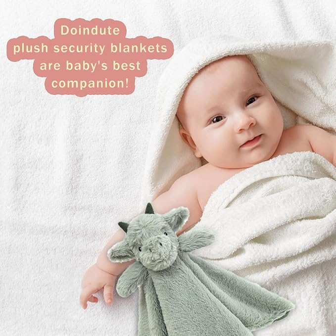 Baby Green Dragon Soft Stuffed Animal Security Blanket, Plush Dinosaur Character Lovey Blanket, Baby Shower/Nursery Gift, Newborn Infant Toddler Snuggle Blankie for Girls Boys, 14 Inches