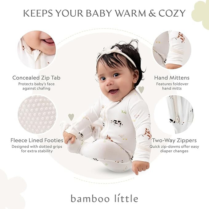 Bamboo Little Soft Baby Footie Pajamas, Baby Clothes, Newborn Sleepers, 95% Viscose and 5% Spandex, 0-24 Months