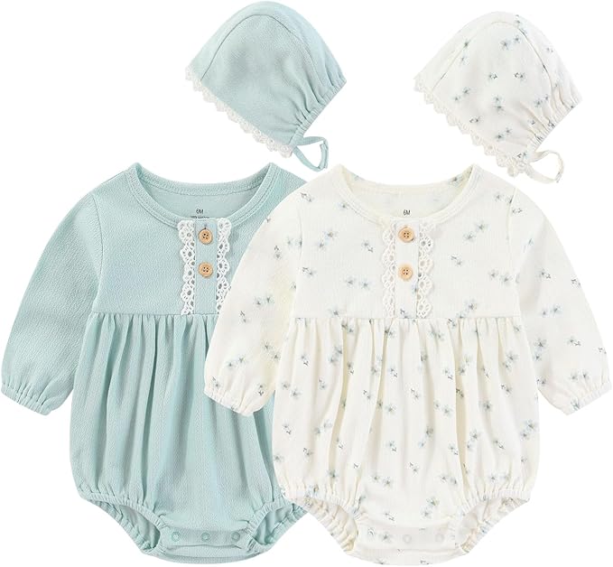 Baby Girl Clothes Cotton Bubble Romper Floral Bodysuits Infant Outfit Set