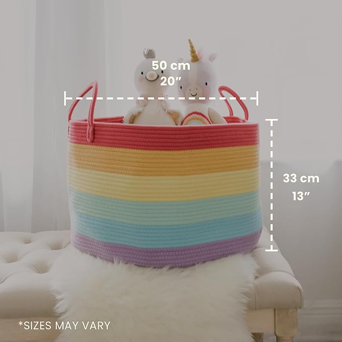 OrganiHaus Large Blanket Basket for Living Room 20x13, Rainbow Rope Basket for Classroom Organization, Toy Storage Basket, Woven Kids Laundry Basket, Baby Toy Box, Cute Storage Basket, Nursery Hamper
