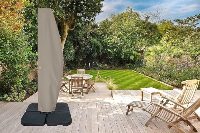 Patio Umbrella Cover for 10FT to 11FT Offset Umbrella, Water Resistant, Curved Cantilever and Straight Pole Parasol Outdoor Umbrellas Cover with Zipper and Rod