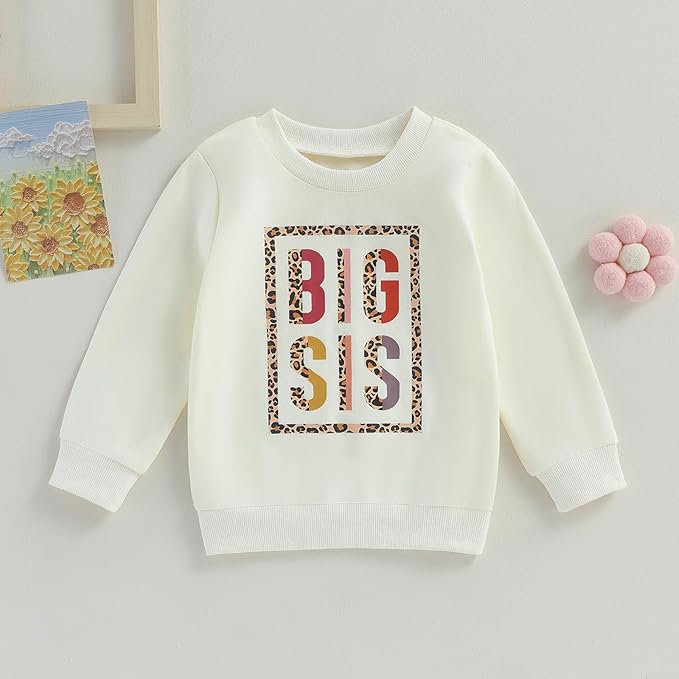 VISGOGO Infant Baby Boy Girls Big Lil Bro Big Lil Sis Matching Set Sweatshirt Romper Embroidery Sweater Toddler Clothes