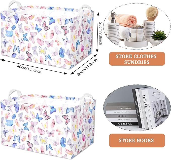 Butterfly Girls Shelf Basket Pink Baby Shower Basket for Kids Room Rectangle Clothes Toys Cube Storage Basket (Butterfly)