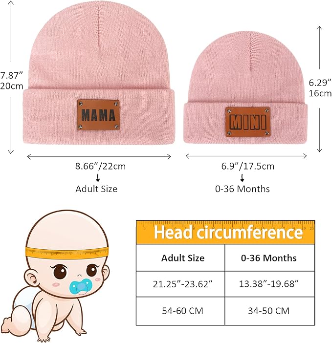 Parent-Child Beanie Hat,Mother & Baby Daughter/Son Winter Warm Knit Hat,Kids Soft Beanie Cap