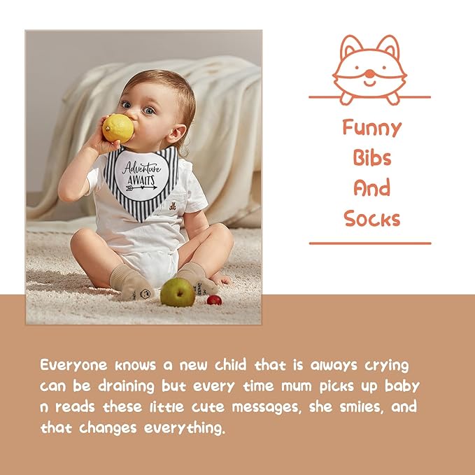 Baby Shower Gifts, Baby Gifts for Girls Boys, Unique Baby Gifts Basket Essentials Stuffs - Baby Lovey Blanket Newborn Bibs Socks Wooden Rattle & Greeting Card, Newborn Baby Gift Set