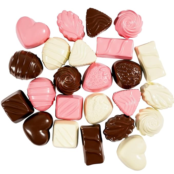 Hiawbon 24 Pcs Fake Chocolate Valentine's Artificial Food Chocolate White Pink Chocolates Mixed Color Chocolate Models Bulk Candy Chocolate Models Simulation Chocolate for Valentine's Gift DIY Crafts