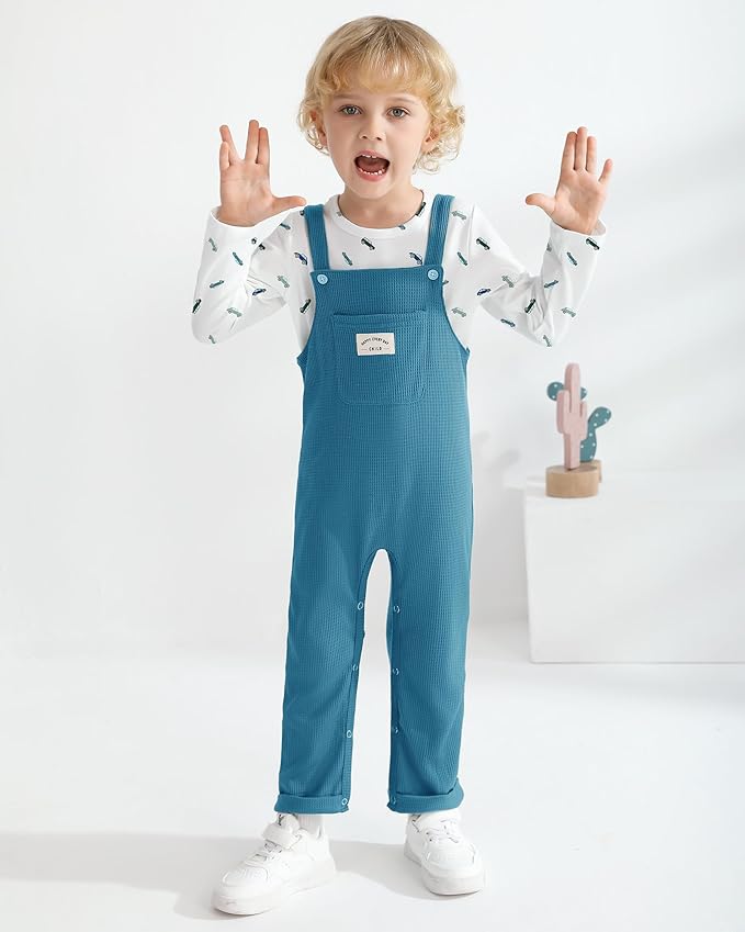 ZOEREA Toddler Baby Boys Clothes Outfit Long Sleeve T-Shirt and Romper Set Cute Jumpsuit Overalls Solid Color 6M-4T