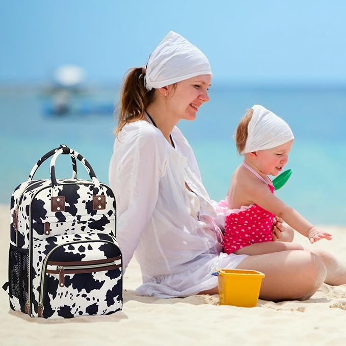 Diaper Bag Backpack for Women with Changing Pad, Baby Bag with Insulated Pockets Multifunctional Diaper Bags For Baby Girl Boy Waterproof Baby Bags For Boys Girls Maternity Bag Cow Print