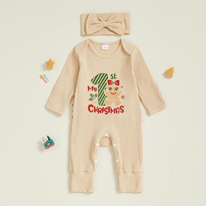 Newborn Baby Girls Rompers Knit Round Neck Long Sleeve Infant Fall Jumpsuits with Headband Coming Home Outfit