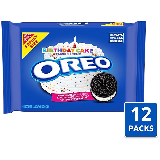OREO Birthday Cake Creme Chocolate Sandwich Cookies, Family Size, 12 - 17 oz Packs