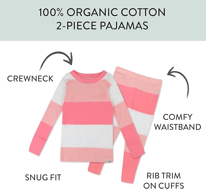 HonestBaby 4 Piece Pajamas Sleepwear Pjs 100% Organic Cotton for Infant Baby and Toddler Boys, Girls, Unisex