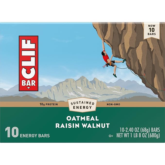 CLIF BAR - Oatmeal Raisin Walnut - Made with Organic Oats - Energy Bars - Non-GMO - Plant Based Protein Bars (10 Pack)