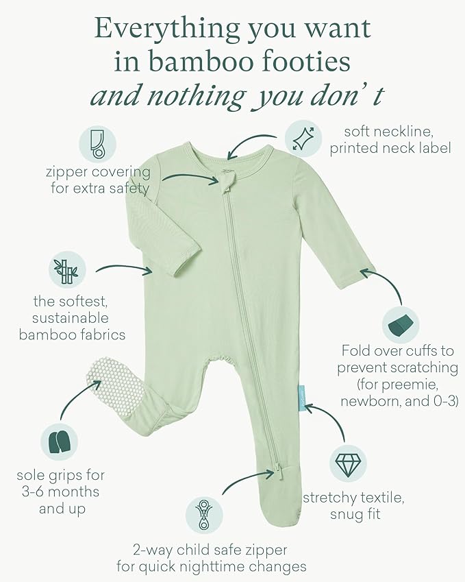 PurComfy Baby Zipper Footie Pajamas, Supersoft Bamboo Rayon Baby Footed Pjs Boy Girl 0-3-6-9-18-24 Month Coverall Sleepers