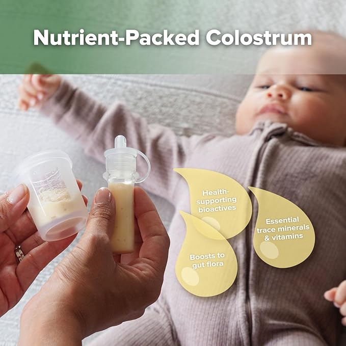 haakaa Colostrum Collectors 6ml/6pcs & Lidded Feeding Cup 25ml/1pc Set- Collect, Store & Feed Colostrum in One, Ready-to-Use Individually Wrapped, Reusable & Leakproof Colostrum Syringes