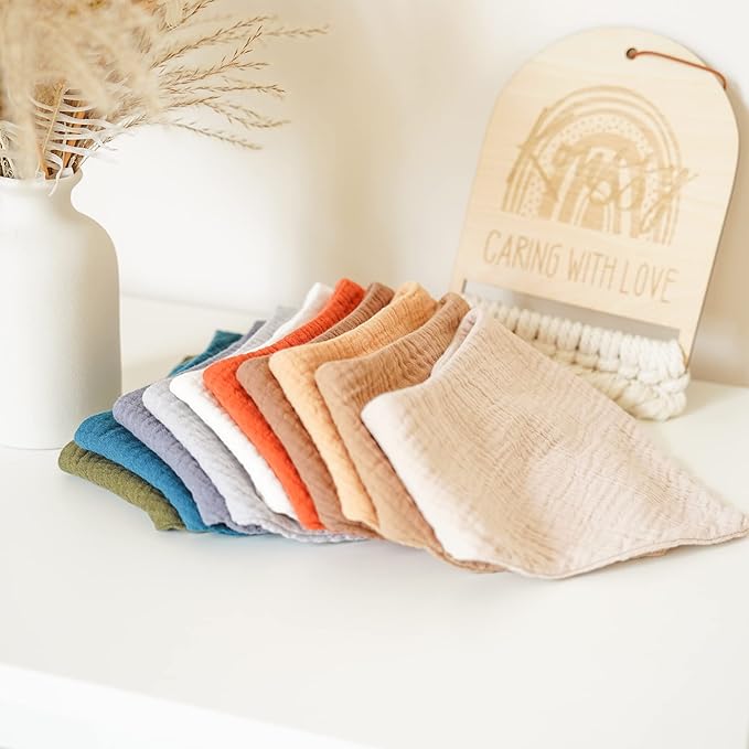 Konssy Muslin Baby Bibs 10 Pack Baby Bandana Drool Bibs 100% Cotton for Unisex Boys and Girls, Soft Absorbent Set for Teething and Drooling