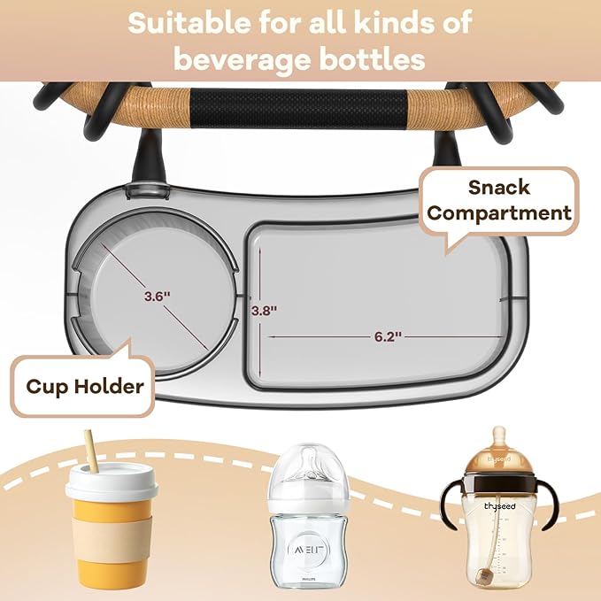 Upgraded Universal Stroller Snack Tray, Cup Holder Stroller Tray with Silicone Flexible Arms Grip, Stroller Tray Attachment for Baby Toddler Holder Stroller Accessories for Snacks On The Go