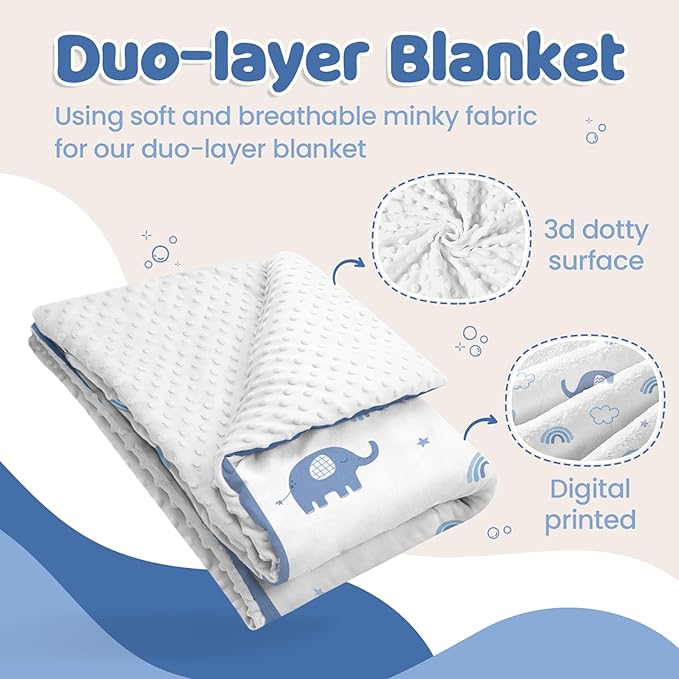 Elephant Minky Baby Blanket 30 x 40 Inches for Boys Girls, Soft Plush Receiving Blanket with Dotted Back, Gift for Toddler Newborn Infant Christmas Birthday Baby Shower