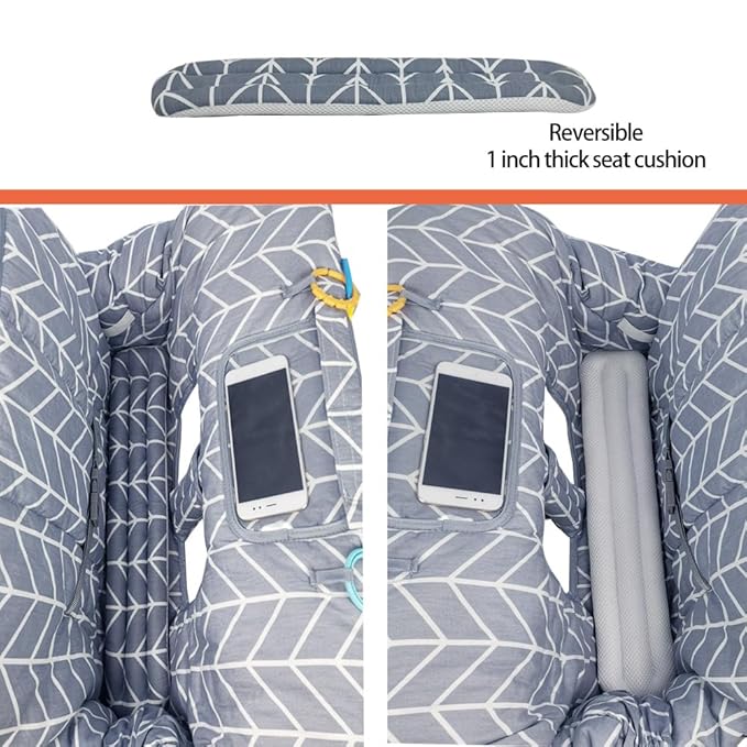 ICOPUCA Shopping Cart Cover for Baby, 2 in 1 cart Cover for Babies N high Chair Cover, Padded Grocery cart seat Cover for Baby Girl boy, with 1” Thick/Removable/Reversible Cushion, Grey;
