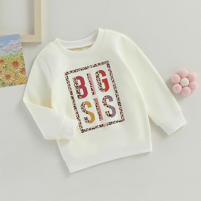VISGOGO Infant Baby Boy Girls Big Lil Bro Big Lil Sis Matching Set Sweatshirt Romper Embroidery Sweater Toddler Clothes