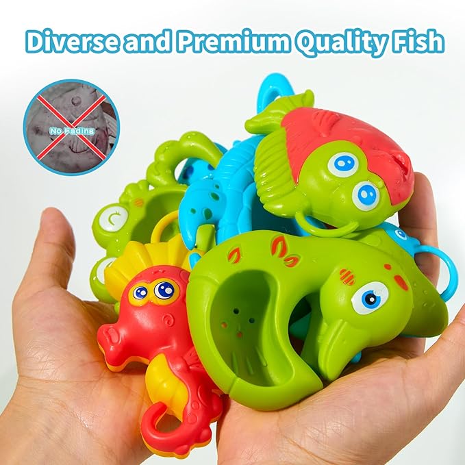 Toddler Bath Toys for Kids, 26PCS Mold Free Bath Toys with Hook-Type Fishing Rod Net Floating Sea Animals and Storage Bag, Bathtub Water Table Pool Toys for Toddlers and Babies
