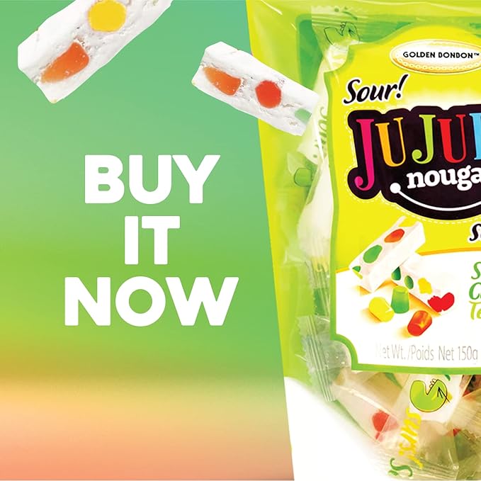 Golden Bonbon Italian Sour Jujube Nougat Candy, Soft and Chewy With Fruity Jelly Beans Original Recipe (25.2 Oz - 18 Bars, Sour)