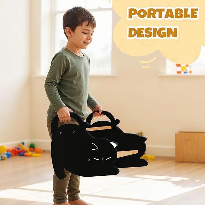 COSYLAND Two Step Stool for Kids - Non-Slip Toddler Potty Training Stool for Sink/Kicthen/Bathroom/Bedroom, Lovely Cat Style Toddler Step Stool with Handles Easy to Move (Natural & Black)